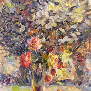 Ramo. Pintura al óleo original del artista ucraniano Antokhin E. 45-35 cm cartón óleo año 1995