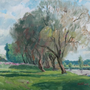 On the meadows in Sedniv. Original painting by Ukrainian artist Kikinev V. 70-80 cm, oil on canvas, 1995