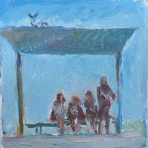 Pintura al óleo antigua original del realismo socialista Arte soviético Artista ucraniano Zykunov P 12-12 cm Óleo sobre cartón Años 70