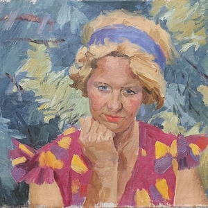 Female portrait. Oil painting original socialist realism Ukrainian artist Chernikov N.V. 50-69 cm oil on canvas 1980s