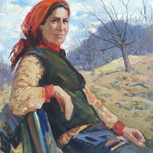 Portrait of a woman. Oil painting original socialist realism Ukrainian artist Ocheretko Ya. 68-59 cm oil on canvas 1980s