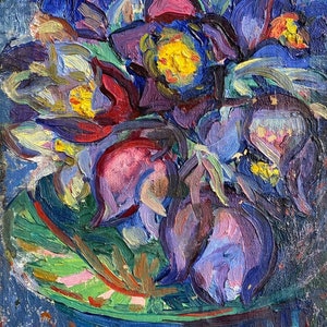 Naturaleza muerta. Pintura al óleo original del artista ucraniano Nadnepryanskaya 30-20 cm lienzo sobre cartón óleo año 1971