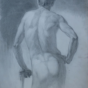 Nude.Original painting by Ukrainian artist Yatchenko Yu.58-40 cm, pencil paper, 1970s.