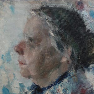 Retrato. Pintura original del artista ucraniano Tyshchetsky V. 16-20 cm, óleo sobre cartón, década de 1980