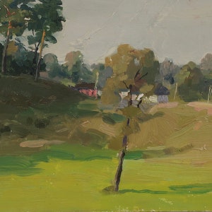 Paisaje. Artista ucraniano Poltavsky V. 13-21 cm, óleo sobre cartón, años 1950