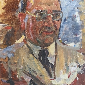 Retrato de un hombre. Pintura al óleo original del realismo socialista del artista ucraniano Basanets P. 44-34 cm cartón óleo década de 1970