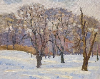 Sunny winter day. Oil painting original Ukrainian artist Khokhlov S. 17-22cm canvas on cardboard oil 1974year