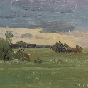 Paisaje. Pintura original del artista ucraniano Polyakov S. 17-22 cm, óleo sobre cartón, año 1997