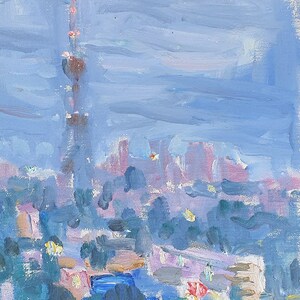 Paisaje. Pintura al óleo original del realismo socialista del artista ucraniano Repka S. 34-28 cm cartón óleo década de 1980