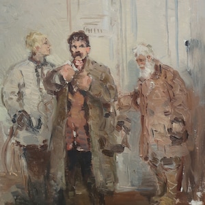 Les promeneurs. L'artiste ukrainien Poltavsky V.36-29 cm, huile sur carton Année 1954