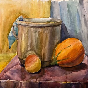 Natura morta. Dipinto originale artista ucraino Pereverzeva L. 40-50 cm acquerello su carta