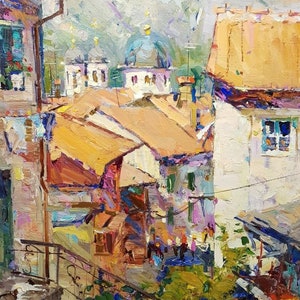 Kotor. Ancient city. Oil painting original Ukrainian artist Zaborovsky L. 80-60 cm oil on canvas