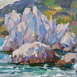 Paisaje. Pintura original de la artista ucraniana Chernova N. 29-39 cm, óleo sobre lienzo sobre cartón.
