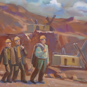 Dans la carrière. Artiste ukrainien Tomenko G. 40-53 cm, huile sur carton, années 1970