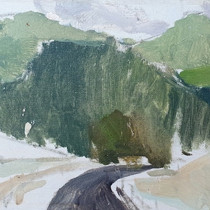 Landscape. Oil painting original socialist realism Ukrainian artist Lesnitskaya L.I. 12-16 cm oil on cardboard 1970s