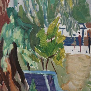 Paisaje. Pintura original de la artista ucraniana Zakharova, 23-14 cm de largo, óleo sobre lienzo sobre cartón, década de 1970.