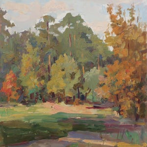 Paisaje. Pintura original del artista ucraniano Shurupov K. 35-34 cm, óleo sobre cartón, década de 1970