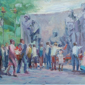 Pintura al óleo antigua original del realismo socialista Arte soviético Artista ucraniano Gribok D.K. 25-50 cm Óleo sobre cartón Años 70