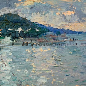 Paisaje. Pintura original del artista ucraniano Pirogov V. 14-22 cm, óleo sobre cartón, década de 1970.