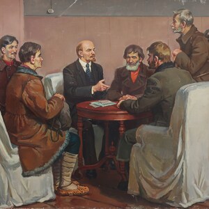 Khodoki at Lenin&#39;s. Oil painting original Ukrainian artist Lukin S. 120-160cm oil on canvas 1984year