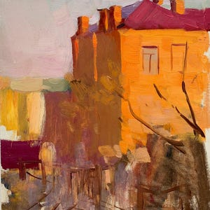 Paisaje. Pintura original del artista ucraniano Pirogov V. 40-33 cm, óleo sobre cartón, década de 1970.