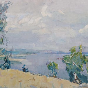 Antes de la tormenta. Pintura original de la artista ucraniana Kryzhanovskaya M. 35-49 cm, óleo sobre lienzo sobre cartón, década de 1970.