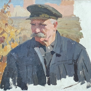 Retrato de un hombre. Pintura al óleo original del realismo socialista del artista ucraniano V.M. Chernikov 47-51 cm óleo sobre cartón década de 1970