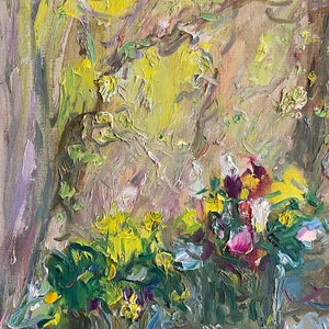 First green. Oil painting original Ukrainian artist Repka S. 77-46 cm oil on canvas