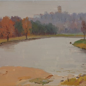 Paisaje. Artista ucraniano Poltavsky V. 17-23 cm, óleo sobre cartón, años 1960