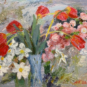 Ramo. Pintura al óleo original del artista ucraniano Kozhekov A. 39-50 cm cartón, óleo año 1986