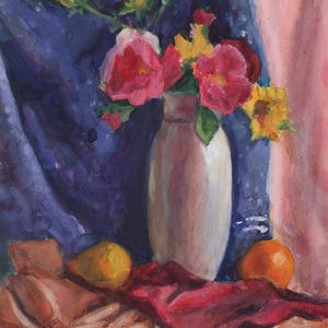 Natura morta. Dipinto originale dell'artista ucraina Zakharova L. 43-33 cm, carta gouache, anni '80