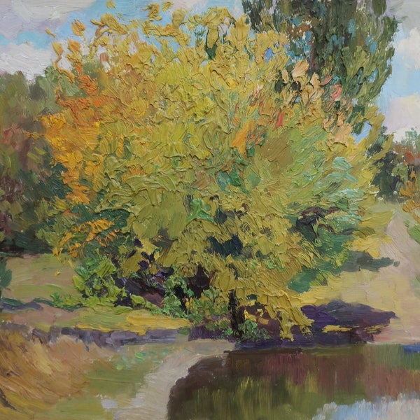 Landschaft. Ölgemälde des ukrainischen Künstlers Gorshkov N. 24–30 cm Öl auf Karton, 1980er Jahre