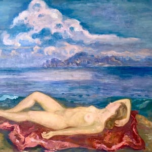On the seashore. Original painting by Ukrainian artist Repka S. 130-160 cm, oil on canvas, 1989