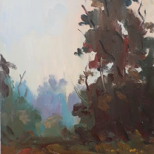 Paisaje. Pintura original del artista ucraniano Polyakov S. 34-18 cm, óleo sobre cartón, década de 2000