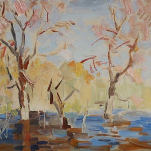 Paisaje. Pintura original del artista ucraniano Yatsenko V. 22-36 cm, óleo sobre cartón.