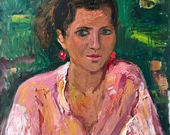 Portrait. Original painting by Ukrainian artist Repka S. 50-50 cm, oil on canvas, 1990s