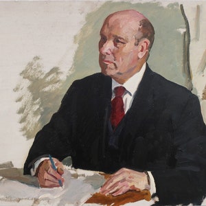 Retrato masculino. Pintura al óleo original del artista ucraniano Shatalin V. 49-64 cm cartón óleo década de 1970