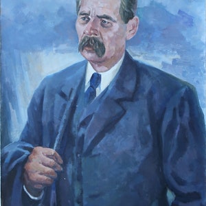 Portrait of Gorky. Antique oil painting original of socialist realism by Ukrainian artist Varnovitsky D.A. 120-80cm oil on canvas 1970s