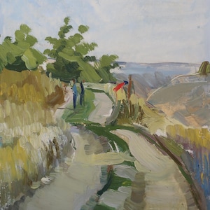 Paisaje. Pintura original del artista ucraniano Zakharov A. 32-23 cm, óleo sobre cartón, década de 1970.