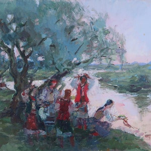 Over the obelisk oil on cardboard Ukrainian painter by Ivan Tyukha 1920 \u2013 2000 landscape painting Original vintage