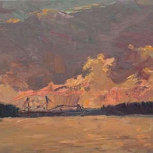 Paisaje. Pintura original del artista ucraniano Polyakov S. 21-35 cm, óleo sobre cartón, década de 2000
