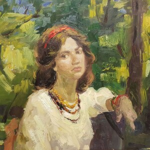 Olia. Artiste ukrainienne Zaborovskaya G. 60-65 cm huile sur carton années 90