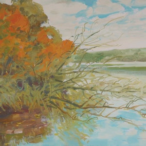 Près de la rivière. Artiste ukrainien Nazarenko A. 25-40 cm, huile sur carton