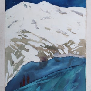 Paisaje de montaña. Pintura original 27-20 cm cartulina técnica mixta