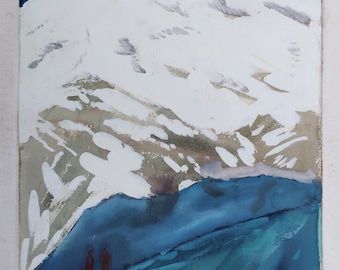 Mountain landscape. Original painting 27-20cm cardboard mixed media