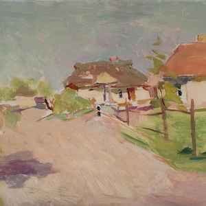 Paisaje rural. Pintura original del artista ucraniano Yatsenko V. 24-33 cm, óleo sobre cartón.