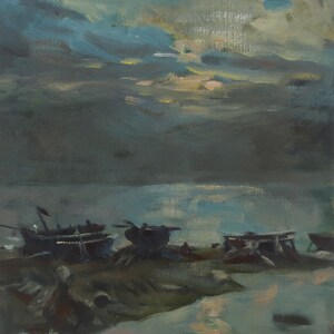 Paisaje marino. Artista ucraniano Poltavsky V. 43-38 cm, óleo sobre cartón, años 60.