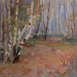 Paisaje. Pintura original del artista ucraniano Shurupov K. 48-34 cm, óleo sobre cartón, década de 1970