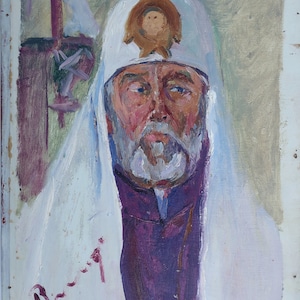 Retrato. Pintura al óleo antigua original del realismo socialista. Arte soviético. Artista ucraniano Gribok D.K. 41-31 cm. Óleo sobre cartón. Años 90.