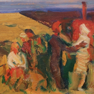 Dans les champs indigènes. Peinture originale de l'artiste ukrainien Tomenko G. 18-25 cm, huile sur carton, années 1960